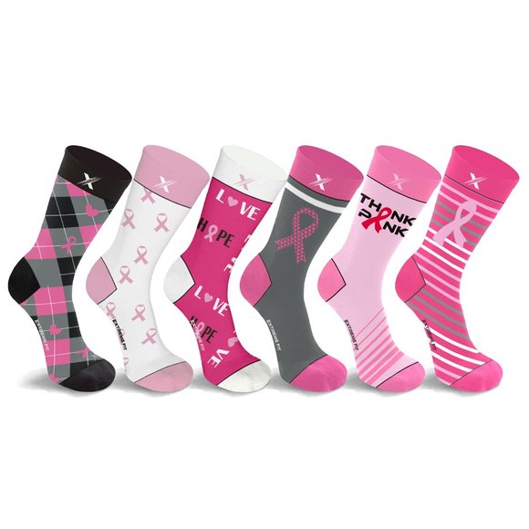 LARGE/X-LARGE Breast Cancer Crew Length Everyday Compression Socks (6pairs) - Picture 1 of 2